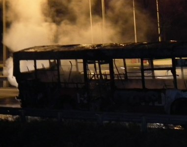 Автобус вспыхнул на Приморском шоссе в Петербурге