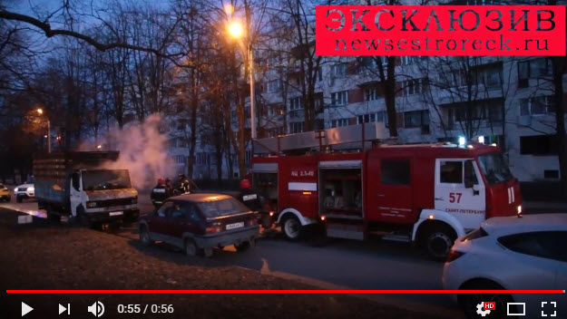 В Сестрорецке горит грузовик «Мерседес-Бенц»